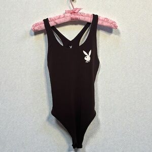 Playboy Brown Racerback Bodysuit | Bunny Logo | Y2K Athleisure | Size S